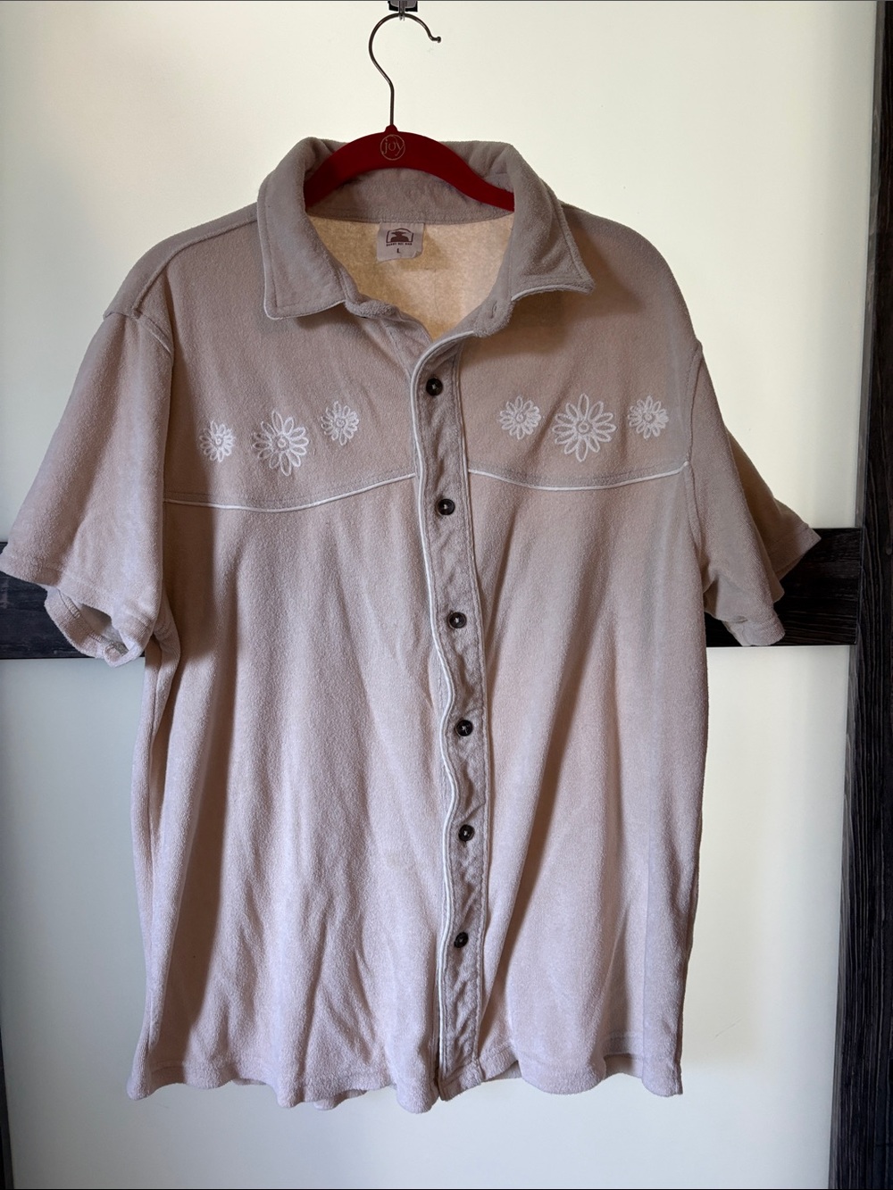 Dandy Del Mar Men’s Short-Sleeve Button-Up Terry Cloth Shirt in Light Taupe